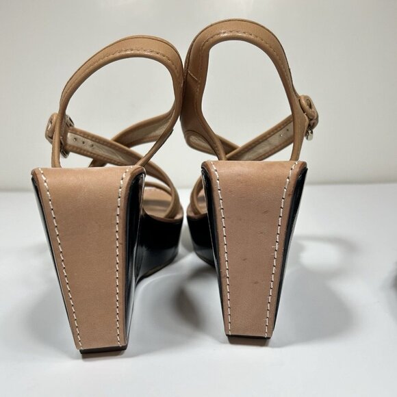 DIANE von FURSTENBERG  Ankle Strap Wedge Platform Sandals Tan Leather Sz 9.5 M - Picture 6 of 11